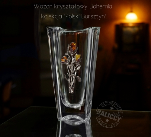 Kryształowy wazon z bursztynem kolekcja "Polski Bursztyn"